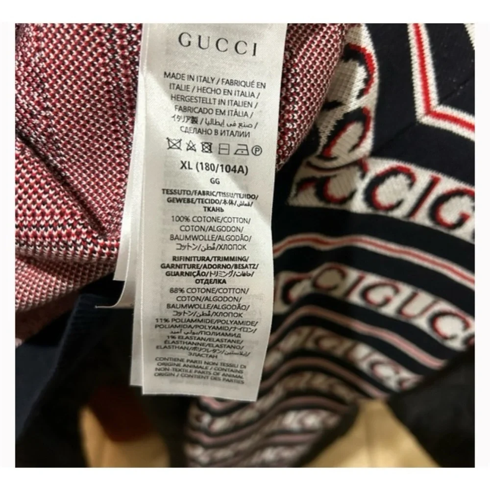 Gucci logo, cotton jacquard cardigan in ink, red and white size XL
